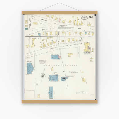 Old map wall art mockup — magnetic wood frame on white wall — Sanborn Fire Insurance Map from Kankakee, Kankakee County, Illinois (1907), Sheet #0034