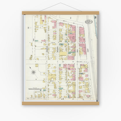 Old map wall art mockup — magnetic wood frame on white wall — Sanborn Fire Insurance Map from Wellsville, Columbiana County, Ohio (1897), Sheet #0003