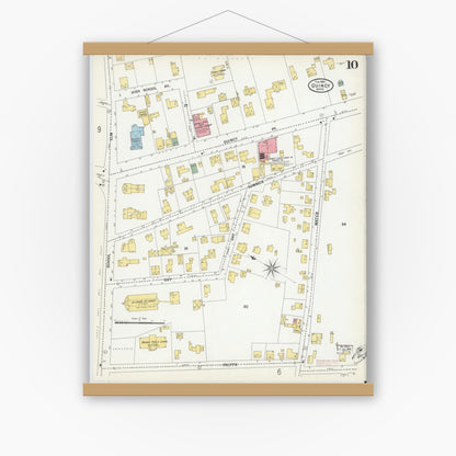 Old map wall art mockup — magnetic wood frame on white wall — Sanborn Fire Insurance Map from Quincy, Norfolk County, Massachusetts (1901), Sheet #0010