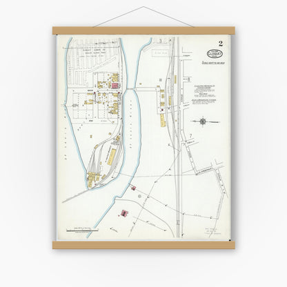 Old map wall art mockup — magnetic wood frame on white wall — Sanborn Fire Insurance Map from Cloquet, Carlton County, Minnesota (1919), Sheet #0002