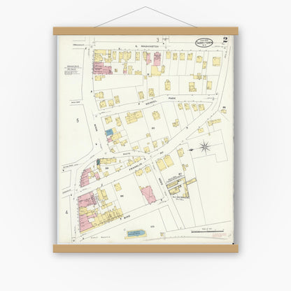Old map wall art mockup — magnetic wood frame on white wall — Sanborn Fire Insurance Map from Tarrytown, Westchester County, New York (1909), Sheet #0002