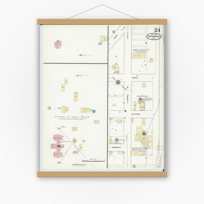 Old map wall art mockup — magnetic wood frame on white wall — Sanborn Fire Insurance Map from Chippewa Falls, Chippewa County, Wisconsin (1910), Sheet #0024
