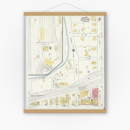 Old map wall art mockup — magnetic wood frame on white wall — Sanborn Fire Insurance Map from Lakeland, Polk County, Florida (1917), Sheet #0006