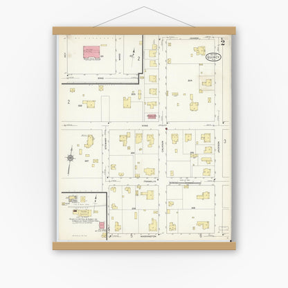 Old map wall art mockup — magnetic wood frame on white wall — Sanborn Fire Insurance Map from Quincy, Gadsden County, Florida (1913), Sheet #0002