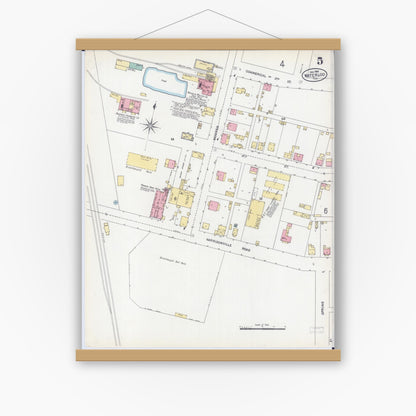 Old map wall art mockup — magnetic wood frame on white wall — Sanborn Fire Insurance Map from Waterloo, Monroe County, Illinois (1906), Sheet #0005