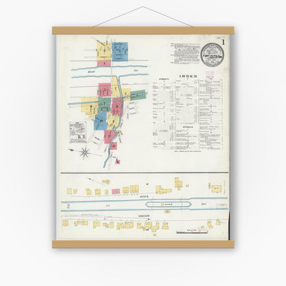 Old map wall art mockup — magnetic wood frame on white wall — Sanborn Fire Insurance Map from Fort Plain, Montgomery County, New York (1906) - Complete Map Set