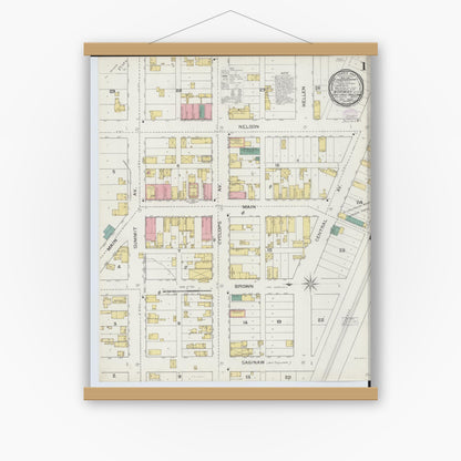 Old map wall art mockup — magnetic wood frame on white wall — Sanborn Fire Insurance Map from Norway, Dickinson County, Michigan (1893) - Complete Map Set