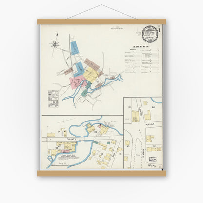 Old map wall art mockup — magnetic wood frame on white wall — Sanborn Fire Insurance Map from Ipswich, Essex County, Massachusetts (1892) - Complete Map Set