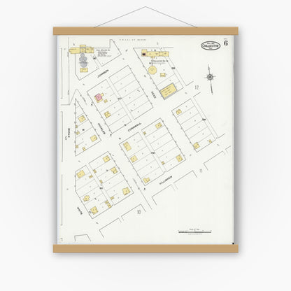 Old map wall art mockup — magnetic wood frame on white wall — Sanborn Fire Insurance Map from Chillicothe, Hardeman County, Texas (1921), Sheet #0006