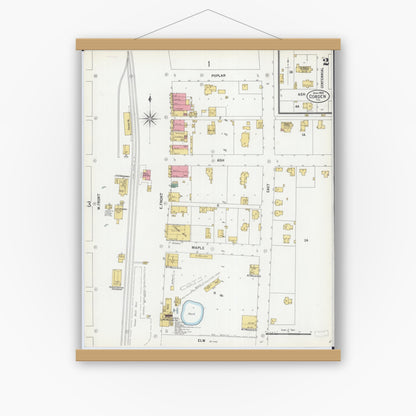 Old map wall art mockup — magnetic wood frame on white wall — Sanborn Fire Insurance Map from Cobden, Union County, Illinois (1900), Sheet #0002