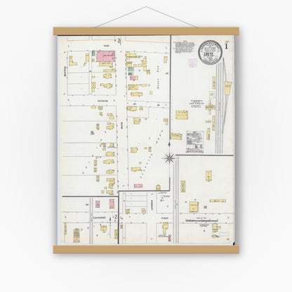 Old map wall art mockup — magnetic wood frame on white wall — Sanborn Fire Insurance Map from Crete, Will County, Illinois (1907) - Complete Map Set