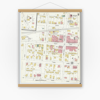 Old map wall art mockup — magnetic wood frame on white wall — Sanborn Fire Insurance Map from Versailles, Darke County, Ohio (1902), Sheet #0002
