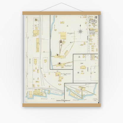 Old map wall art mockup — magnetic wood frame on white wall — Sanborn Fire Insurance Map from Tampa, Hillsborough County, Florida (1895), Sheet #0006
