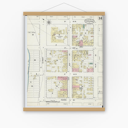 Old map wall art mockup — magnetic wood frame on white wall — Sanborn Fire Insurance Map from Ashland, Ashland County, Wisconsin (1890), Sheet #0014