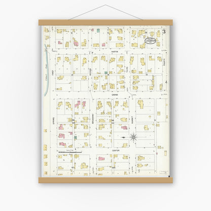 Old map wall art mockup — magnetic wood frame on white wall — Sanborn Fire Insurance Map from Ligonier, Noble County, Indiana (1907), Sheet #0003
