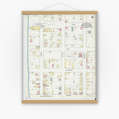 Old map wall art mockup — magnetic wood frame on white wall — Sanborn Fire Insurance Map from New Richmond, Clermont County, Ohio (1892), Sheet #0002