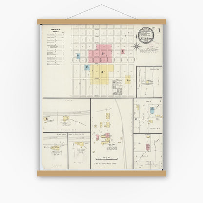 Old map wall art mockup — magnetic wood frame on white wall — Sanborn Fire Insurance Map from Belle Plaine, Scott County, Minnesota (1894) - Complete Map Set