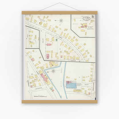 Old map wall art mockup — magnetic wood frame on white wall — Sanborn Fire Insurance Map from Lyons, Wayne County, New York (1894), Sheet #0005