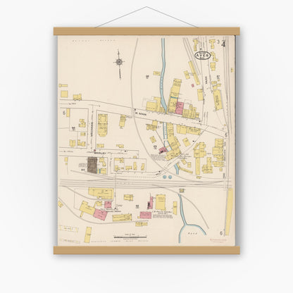 Old map wall art mockup — magnetic wood frame on white wall — Sanborn Fire Insurance Map from Ayer, Middlesex County, Massachusetts (1921), Sheet #0004