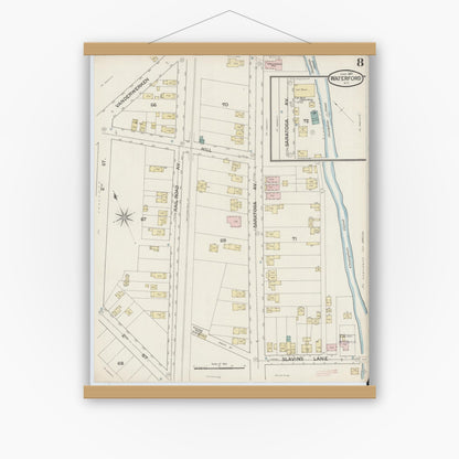 Old map wall art mockup — magnetic wood frame on white wall — Sanborn Fire Insurance Map from Waterford, Saratoga County, New York (1887), Sheet #0008