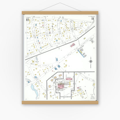 Old map wall art mockup — magnetic wood frame on white wall — Sanborn Fire Insurance Map from Willoughby, Lake County, Ohio (1952), Sheet #0011