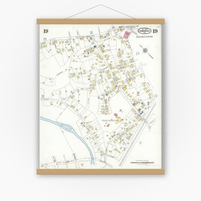 Old map wall art mockup — magnetic wood frame on white wall — Sanborn Fire Insurance Map from Carbondale, Lackawanna County, Pennsylvania (1923), Sheet #0019