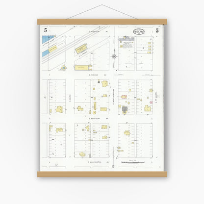 Old map wall art mockup — magnetic wood frame on white wall — Sanborn Fire Insurance Map from Midland, Midland County, Texas (1929), Sheet #0005