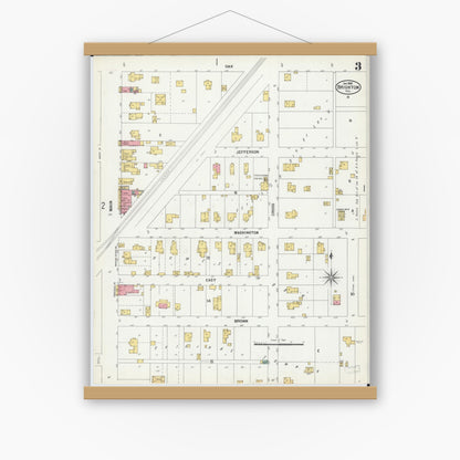 Old map wall art mockup — magnetic wood frame on white wall — Sanborn Fire Insurance Map from Brighton, Macoupin County, Illinois (1900), Sheet #0003