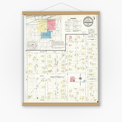 Old map wall art mockup — magnetic wood frame on white wall — Sanborn Fire Insurance Map from Parkersburg, Butler County, Iowa (1913) â€” Complete Set