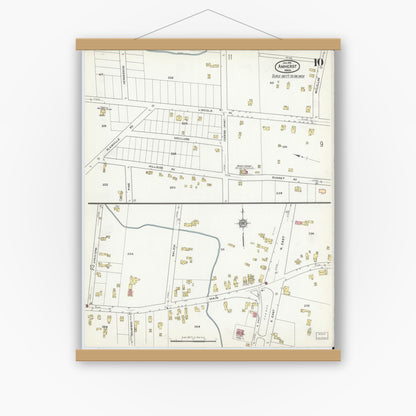 Old map wall art mockup — magnetic wood frame on white wall — Sanborn Fire Insurance Map from Amherst, Hampshire County, Massachusetts (1916), Sheet #0010