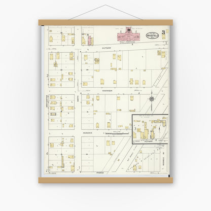 Old map wall art mockup — magnetic wood frame on white wall — Sanborn Fire Insurance Map from Wakefield, Gogebic County, Michigan (1917), Sheet #0003