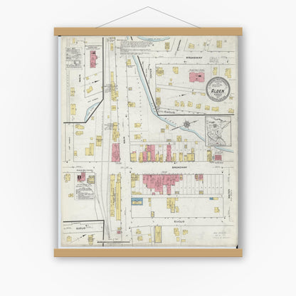 Old map wall art mockup — magnetic wood frame on white wall — Sanborn Fire Insurance Map from Alden, Freeborn County, Minnesota (1917), Sheet #0001