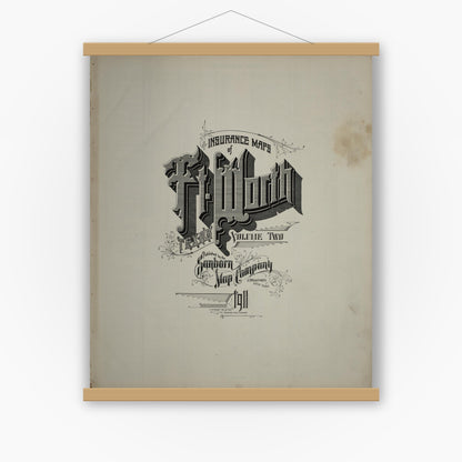Old map wall art mockup — magnetic wood frame on white wall — Sanborn Fire Insurance Map from Fort Worth, Tarrant County, Texas (1911), Sheet #0001