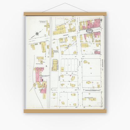 Old map wall art mockup — magnetic wood frame on white wall — Sanborn Fire Insurance Map from Morton, Tazewell County, Illinois (1918), Sheet #0002