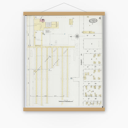 Old map wall art mockup — magnetic wood frame on white wall — Sanborn Fire Insurance Map from Cloquet, Carlton County, Minnesota (1888), Sheet #0004