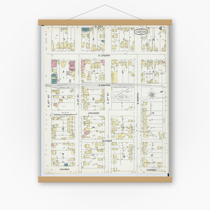 Old map wall art mockup — magnetic wood frame on white wall — Sanborn Fire Insurance Map from Canton, Stark County, Ohio (1891), Sheet #0004