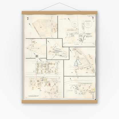 Old map wall art mockup — magnetic wood frame on white wall — Sanborn Fire Insurance Map from Gladewater, Gregg County, Texas (1938), Sheet #0007