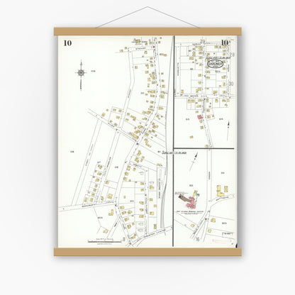 Old map wall art mockup — magnetic wood frame on white wall — Sanborn Fire Insurance Map from Gardner, Worcester County, Massachusetts (1923), Sheet #0010
