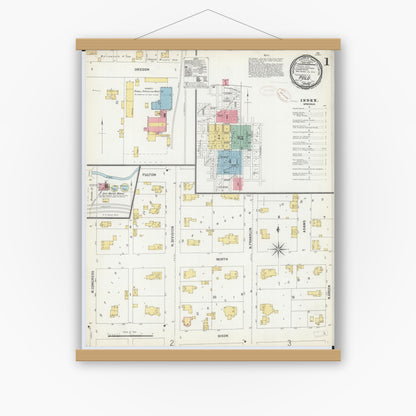 Old map wall art mockup — magnetic wood frame on white wall — Sanborn Fire Insurance Map from Polo, Ogle County, Illinois (1899) - Complete Map Set