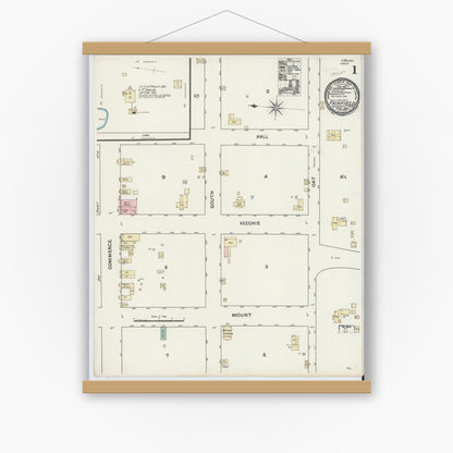 Old map wall art mockup — magnetic wood frame on white wall — Sanborn Fire Insurance Map from Fairfield, Freestone County, Texas (1891) - Complete Map Set