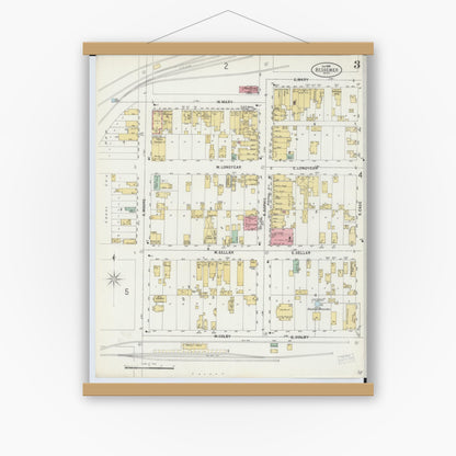 Old map wall art mockup — magnetic wood frame on white wall — Sanborn Fire Insurance Map from Bessemer, Gogebic County, Michigan (1898), Sheet #0003