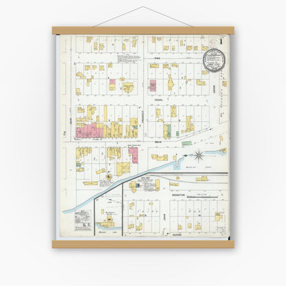 Old map wall art mockup — magnetic wood frame on white wall — Sanborn Fire Insurance Map from Lake City, Missaukee County, Michigan (1900) - Complete Map Set