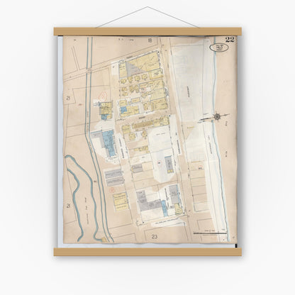 Old map wall art mockup — magnetic wood frame on white wall — Sanborn Fire Insurance Map from Hilo, Hawaii County, Hawaii (1957), Sheet #0022