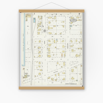 Old map wall art mockup — magnetic wood frame on white wall — Sanborn Fire Insurance Map from Lockport, Will County, Illinois (1897), Sheet #0007