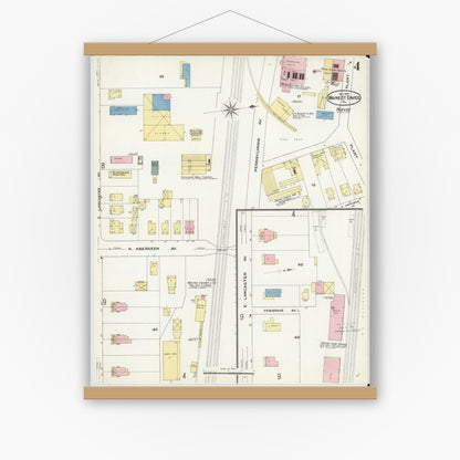 Old map wall art mockup — magnetic wood frame on white wall — Sanborn Fire Insurance Map from Wayne, Delaware County, Pennsylvania (1909), Sheet #0004