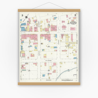 Old map wall art mockup — magnetic wood frame on white wall — Sanborn Fire Insurance Map from Eagle Pass, Maverick County, Texas (1924), Sheet #0003