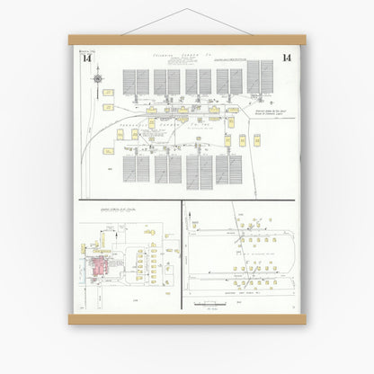 Old map wall art mockup — magnetic wood frame on white wall — Sanborn Fire Insurance Map from Borger, Hutchinson County, Texas (1940), Sheet #0014