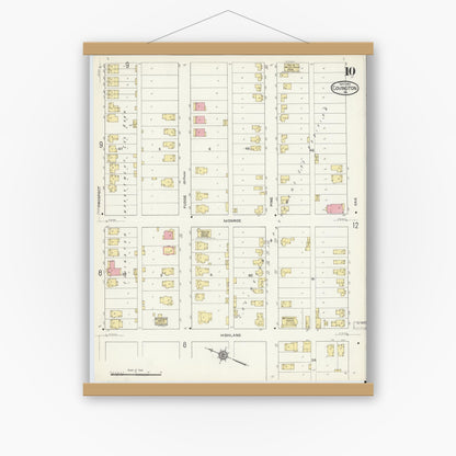 Old map wall art mockup — magnetic wood frame on white wall — Sanborn Fire Insurance Map from Covington, Independent Cities, Virginia (1913), Sheet #0010