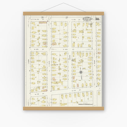 Old map wall art mockup — magnetic wood frame on white wall — Sanborn Fire Insurance Map from Fond du Lac, Fond du Lac County, Wisconsin (1915), Sheet #0030