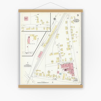 Old map wall art mockup — magnetic wood frame on white wall — Sanborn Fire Insurance Map from Andover, Essex County, Massachusetts (1911), Sheet #0003